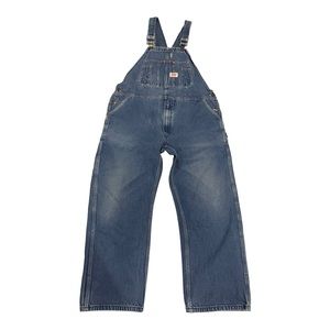 Round House Bib Overalls Mens 42x30 Blue Denim Carpenter Distressed Made In USA